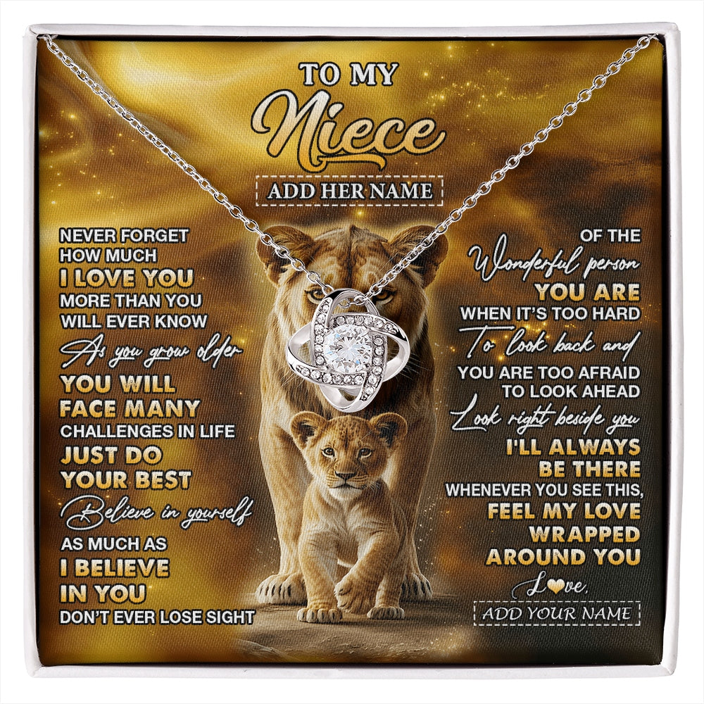 Love Knot Necklace 14K White Gold Finish | 1 | Personalized To My Niece Gifts Necklace From Aunt Auntie Never Forget How Much I Love You Lion Niece Birthday Gifts Christmas Custom Gift Box Message Card | https://siriusteestore.