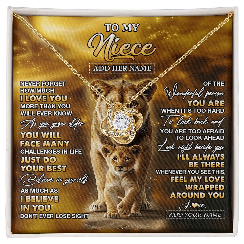 Love Knot Necklace 18K Yellow Gold Finish | 1 | Personalized To My Niece Gifts Necklace From Aunt Auntie Never Forget How Much I Love You Lion Niece Birthday Gifts Christmas Custom Gift Box Message Card | https://siriusteestore.