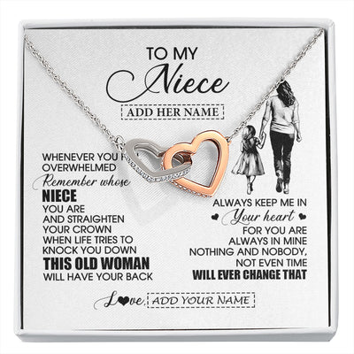 Interlocking Hearts Necklace Stainless Steel & Rose Gold Finish | 1 | Personalized To My Niece Gifts Necklace From Aunt Auntie Whenever Woman Unique Birthday Gifts For Niece Graduation Christmas Customized Gift Box Message Card | siriusteestore.myshopify