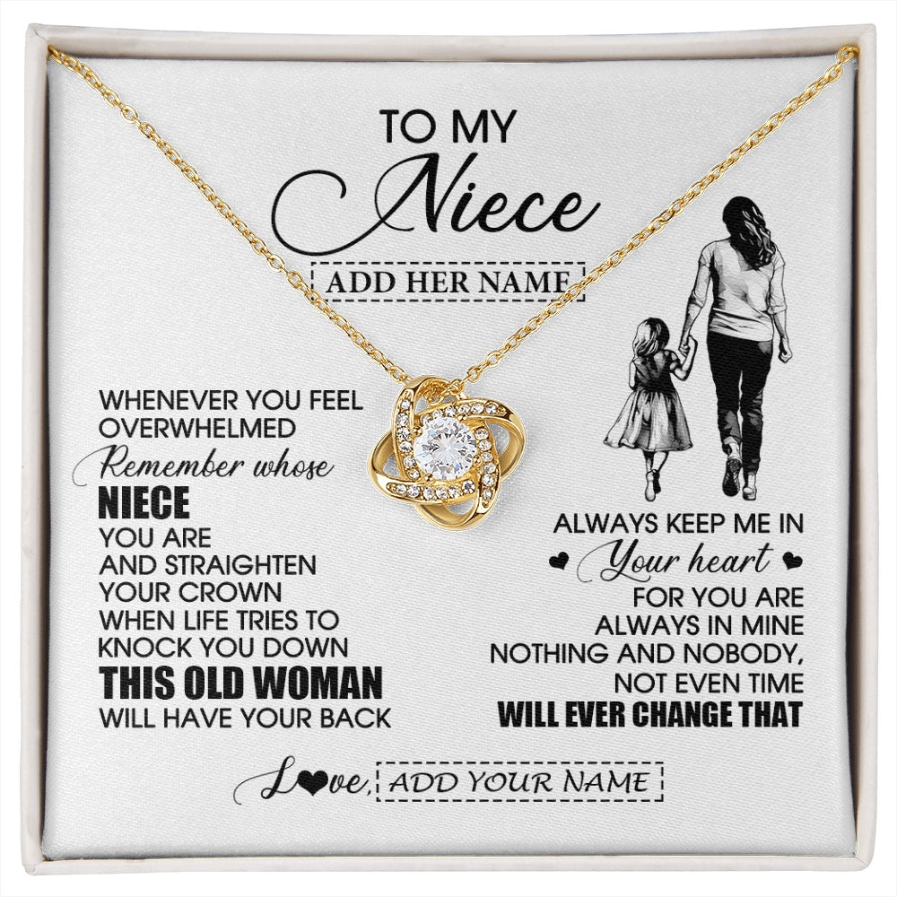 Love Knot Necklace 18K Yellow Gold Finish | 1 | Personalized To My Niece Gifts Necklace From Aunt Auntie Whenever Woman Unique Birthday Gifts For Niece Graduation Christmas Customized Gift Box Message Card | siriusteestore.myshopify