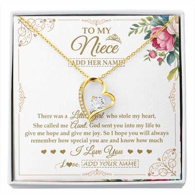 Forever Love Necklace 18K Yellow Gold Finish | 1 | Personalized To My Niece Gifts Necklace From Aunt Filled With My Love Niece Birthday Gifts Graduation Wedding Valentines Christmas Gift Box Message Card | https://siriusteestore.