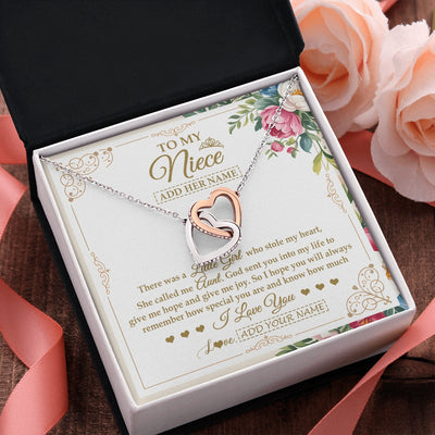 Interlocking Hearts Necklace Stainless Steel & Rose Gold Finish | 2 | Personalized To My Niece Gifts Necklace From Aunt Filled With My Love Niece Birthday Gifts Graduation Wedding Valentines Christmas Gift Box Message Card | https://siriusteestore.