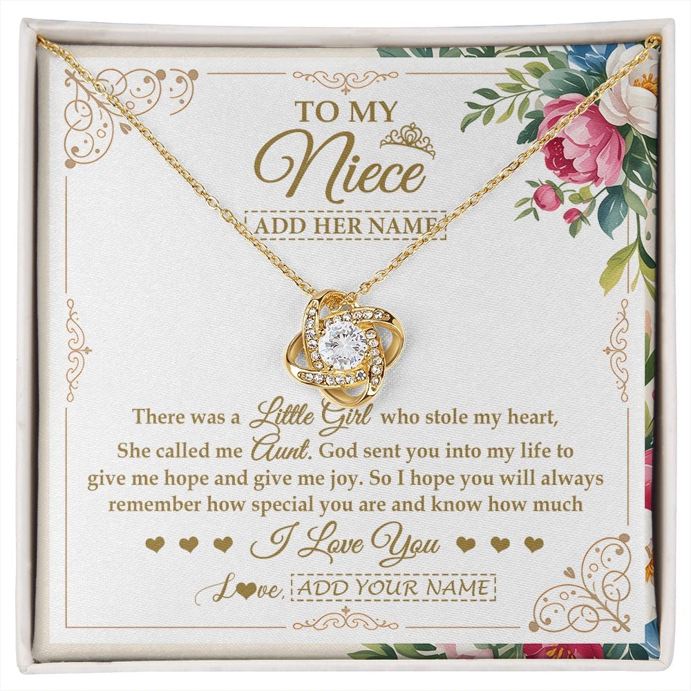 Love Knot Necklace 18K Yellow Gold Finish | 1 | Personalized To My Niece Gifts Necklace From Aunt Filled With My Love Niece Birthday Gifts Graduation Wedding Valentines Christmas Gift Box Message Card | https://siriusteestore.