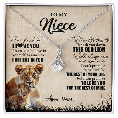 Alluring Beauty Necklace 14K White Gold Finish | Personalized To My Niece Gifts Necklace From Aunt Old Lion Niece Jewelry Birthday Gifts Graduation Christmas Customized Gift Box Message Card | siriusteestore
