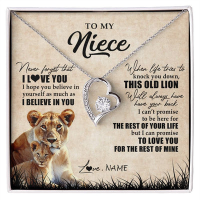 Forever Love Necklace 14K White Gold Finish | Personalized To My Niece Gifts Necklace From Aunt Old Lion Niece Jewelry Birthday Gifts Graduation Christmas Customized Gift Box Message Card | siriusteestore