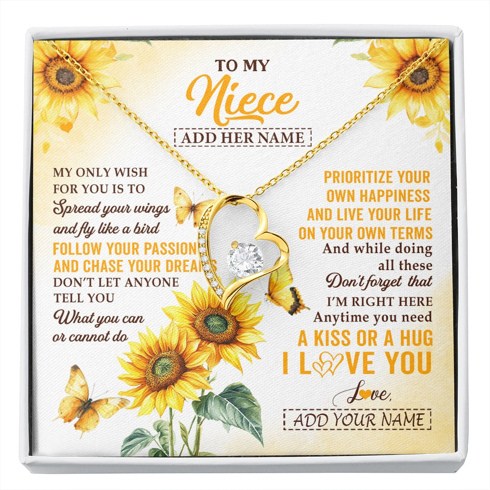 Forever Love Necklace 18K Yellow Gold Finish | 1 | Personalized To My Niece Gifts Necklace From Aunt Sunflower My Only Wish For You Niece Birthday Gifts Graduation Christmas Custom Gift Box Message Card | https://siriusteestore.