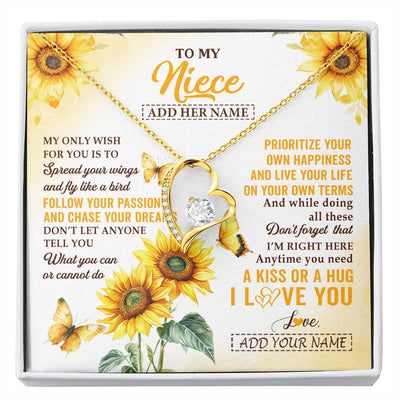 Forever Love Necklace 18K Yellow Gold Finish | 1 | Personalized To My Niece Gifts Necklace From Aunt Sunflower My Only Wish For You Niece Birthday Gifts Graduation Christmas Custom Gift Box Message Card | https://siriusteestore.