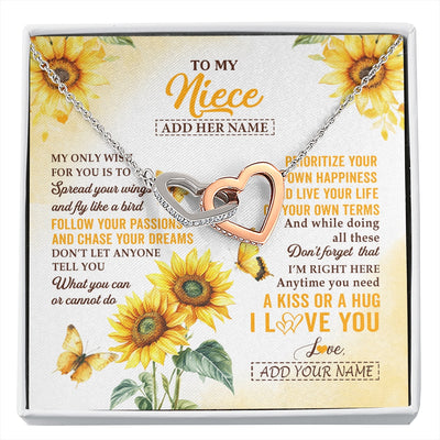 Interlocking Hearts Necklace Stainless Steel & Rose Gold Finish | 1 | Personalized To My Niece Gifts Necklace From Aunt Sunflower My Only Wish For You Niece Birthday Gifts Graduation Christmas Custom Gift Box Message Card | https://siriusteestore.