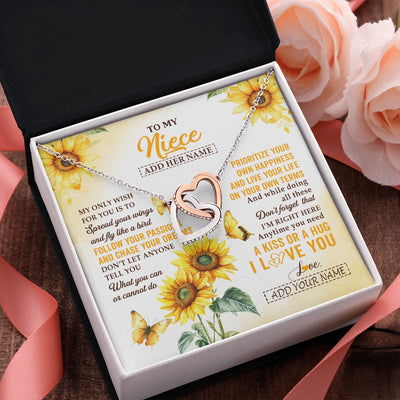 Interlocking Hearts Necklace Stainless Steel & Rose Gold Finish | 2 | Personalized To My Niece Gifts Necklace From Aunt Sunflower My Only Wish For You Niece Birthday Gifts Graduation Christmas Custom Gift Box Message Card | https://siriusteestore.