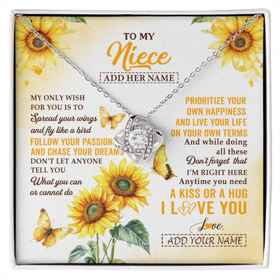 Love Knot Necklace 14K White Gold Finish | 1 | Personalized To My Niece Gifts Necklace From Aunt Sunflower My Only Wish For You Niece Birthday Gifts Graduation Christmas Custom Gift Box Message Card | https://siriusteestore.