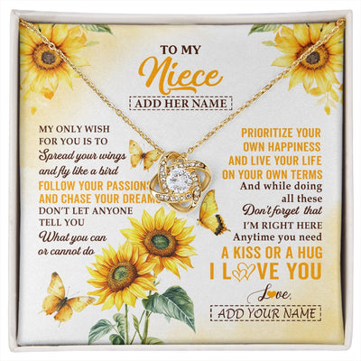 Love Knot Necklace 18K Yellow Gold Finish | 1 | Personalized To My Niece Gifts Necklace From Aunt Sunflower My Only Wish For You Niece Birthday Gifts Graduation Christmas Custom Gift Box Message Card | https://siriusteestore.