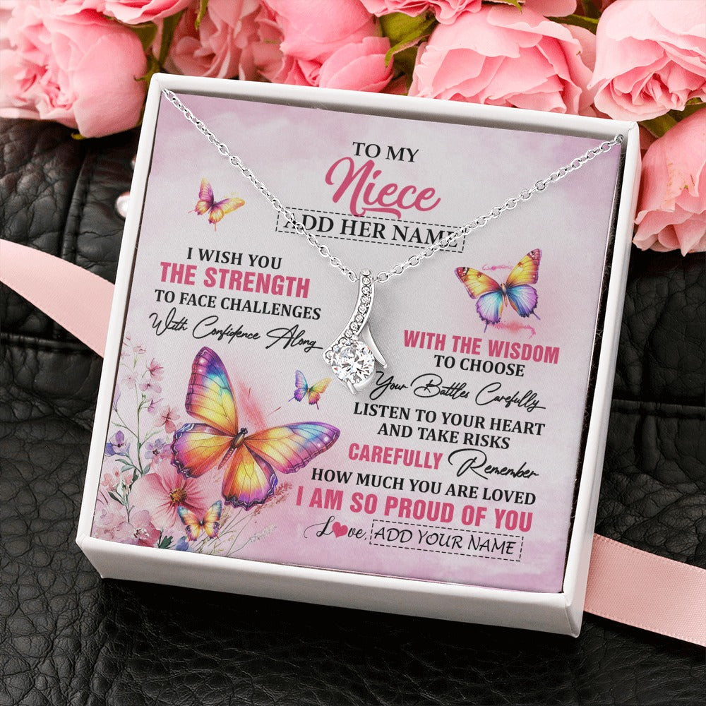 Alluring Beauty Necklace 14K White Gold Finish | 2 | Personalized To My Niece Gifts Necklace From Aunt Uncle Auntie I Wish You The Strength Butterfly Niece Birthday Gifts Christmas Custom Gift Box Message Card | https://siriusteestore.
