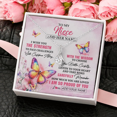 Alluring Beauty Necklace 14K White Gold Finish | 2 | Personalized To My Niece Gifts Necklace From Aunt Uncle Auntie I Wish You The Strength Butterfly Niece Birthday Gifts Christmas Custom Gift Box Message Card | https://siriusteestore.