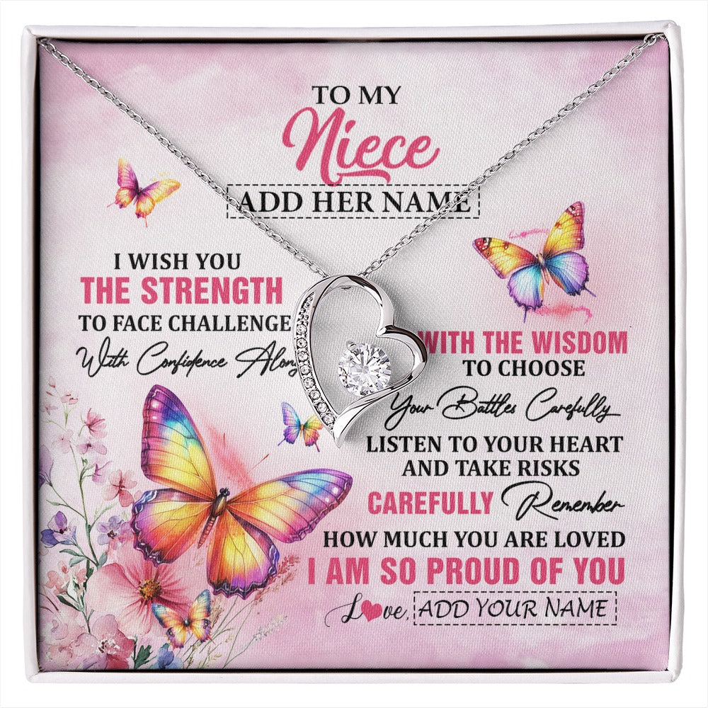 Forever Love Necklace 14K White Gold Finish | 1 | Personalized To My Niece Gifts Necklace From Aunt Uncle Auntie I Wish You The Strength Butterfly Niece Birthday Gifts Christmas Custom Gift Box Message Card | https://siriusteestore.