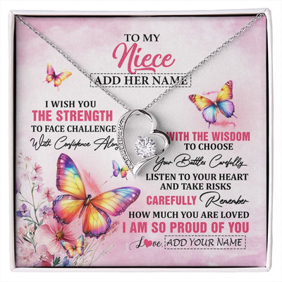 Forever Love Necklace 14K White Gold Finish | 1 | Personalized To My Niece Gifts Necklace From Aunt Uncle Auntie I Wish You The Strength Butterfly Niece Birthday Gifts Christmas Custom Gift Box Message Card | https://siriusteestore.