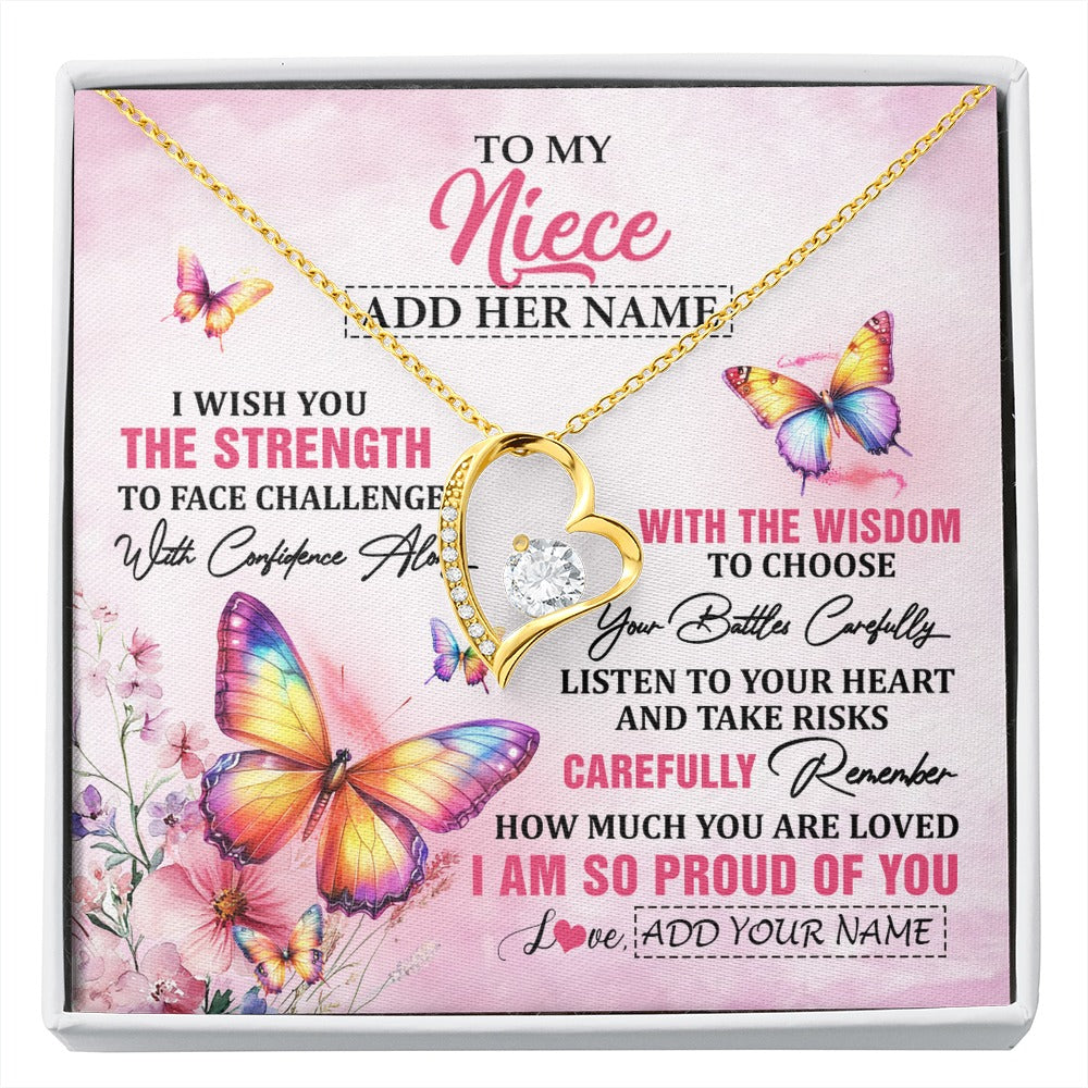 Forever Love Necklace 18K Yellow Gold Finish | 1 | Personalized To My Niece Gifts Necklace From Aunt Uncle Auntie I Wish You The Strength Butterfly Niece Birthday Gifts Christmas Custom Gift Box Message Card | https://siriusteestore.