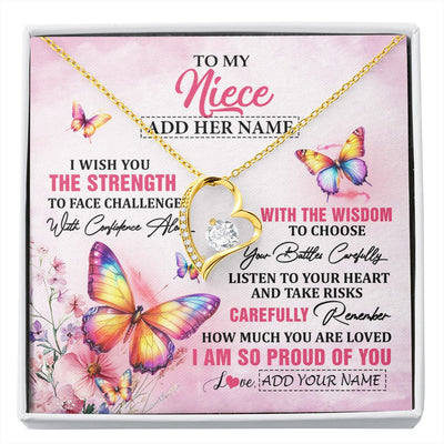 Forever Love Necklace 18K Yellow Gold Finish | 1 | Personalized To My Niece Gifts Necklace From Aunt Uncle Auntie I Wish You The Strength Butterfly Niece Birthday Gifts Christmas Custom Gift Box Message Card | https://siriusteestore.