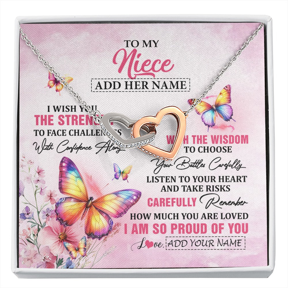 Interlocking Hearts Necklace Stainless Steel & Rose Gold Finish | 1 | Personalized To My Niece Gifts Necklace From Aunt Uncle Auntie I Wish You The Strength Butterfly Niece Birthday Gifts Christmas Custom Gift Box Message Card | https://siriusteestore.
