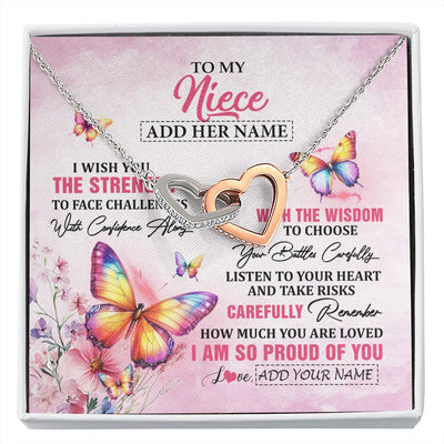 Interlocking Hearts Necklace Stainless Steel & Rose Gold Finish | 1 | Personalized To My Niece Gifts Necklace From Aunt Uncle Auntie I Wish You The Strength Butterfly Niece Birthday Gifts Christmas Custom Gift Box Message Card | https://siriusteestore.