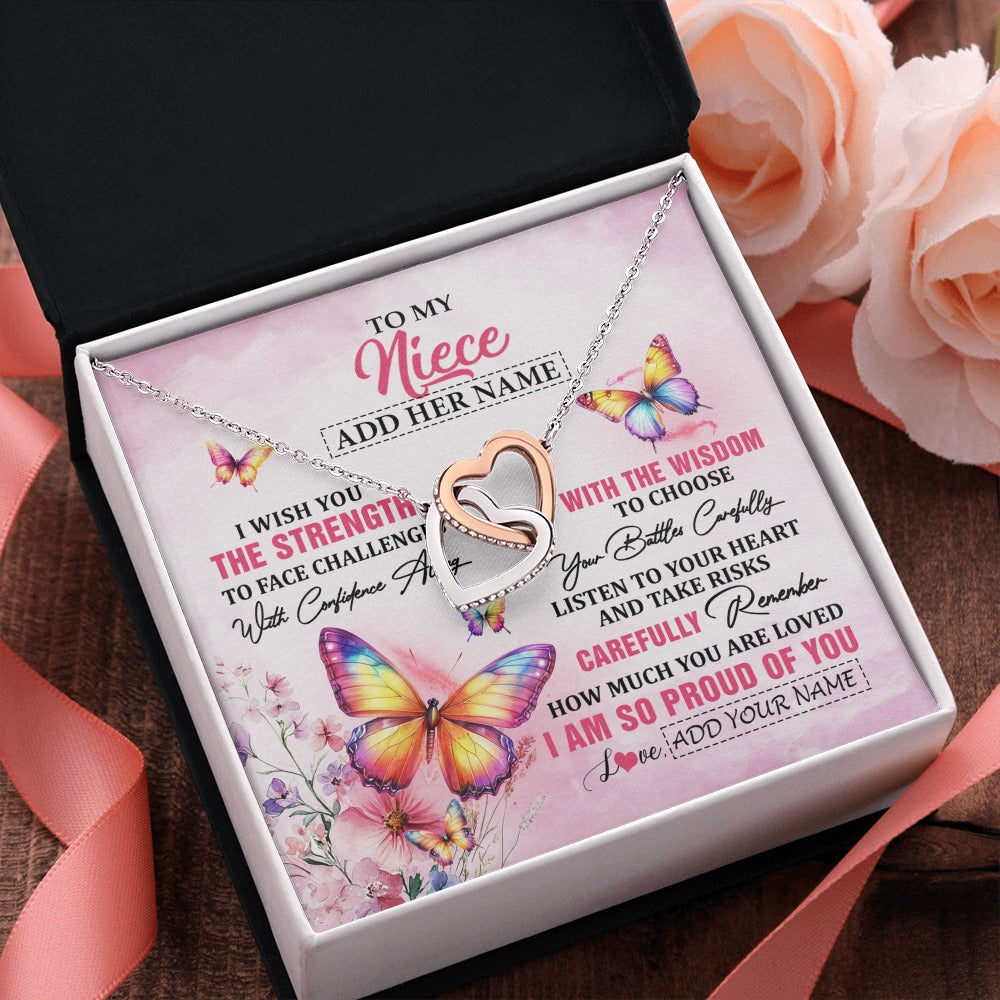 Interlocking Hearts Necklace Stainless Steel & Rose Gold Finish | 2 | Personalized To My Niece Gifts Necklace From Aunt Uncle Auntie I Wish You The Strength Butterfly Niece Birthday Gifts Christmas Custom Gift Box Message Card | https://siriusteestore.