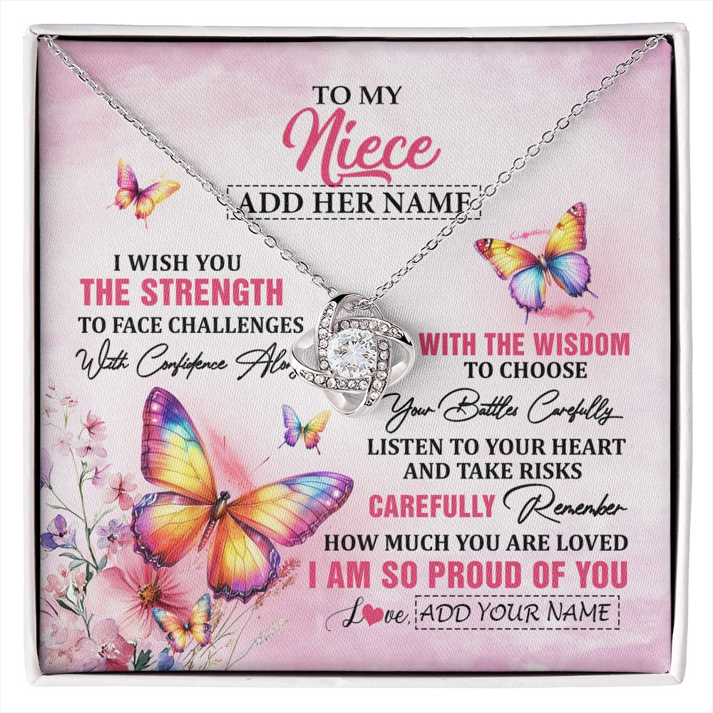 Love Knot Necklace 14K White Gold Finish | 1 | Personalized To My Niece Gifts Necklace From Aunt Uncle Auntie I Wish You The Strength Butterfly Niece Birthday Gifts Christmas Custom Gift Box Message Card | https://siriusteestore.