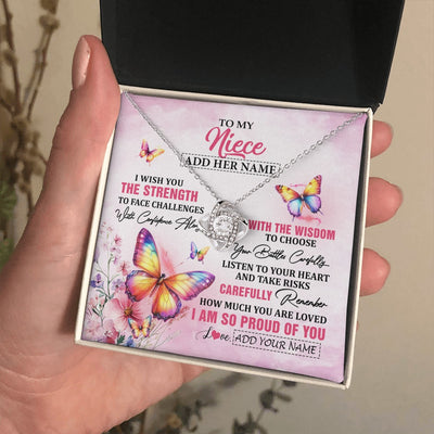 Love Knot Necklace 14K White Gold Finish | 2 | Personalized To My Niece Gifts Necklace From Aunt Uncle Auntie I Wish You The Strength Butterfly Niece Birthday Gifts Christmas Custom Gift Box Message Card | https://siriusteestore.