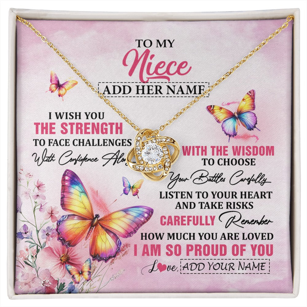 Love Knot Necklace 18K Yellow Gold Finish | 1 | Personalized To My Niece Gifts Necklace From Aunt Uncle Auntie I Wish You The Strength Butterfly Niece Birthday Gifts Christmas Custom Gift Box Message Card | https://siriusteestore.
