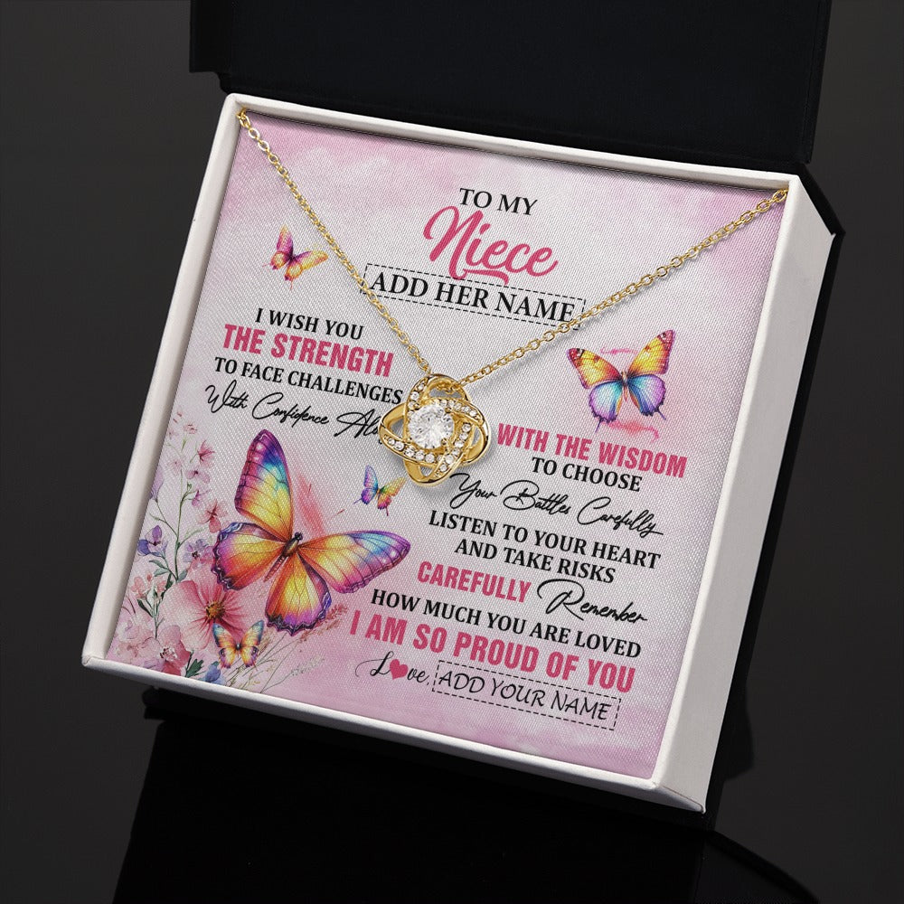 Love Knot Necklace 18K Yellow Gold Finish | 2 | Personalized To My Niece Gifts Necklace From Aunt Uncle Auntie I Wish You The Strength Butterfly Niece Birthday Gifts Christmas Custom Gift Box Message Card | https://siriusteestore.
