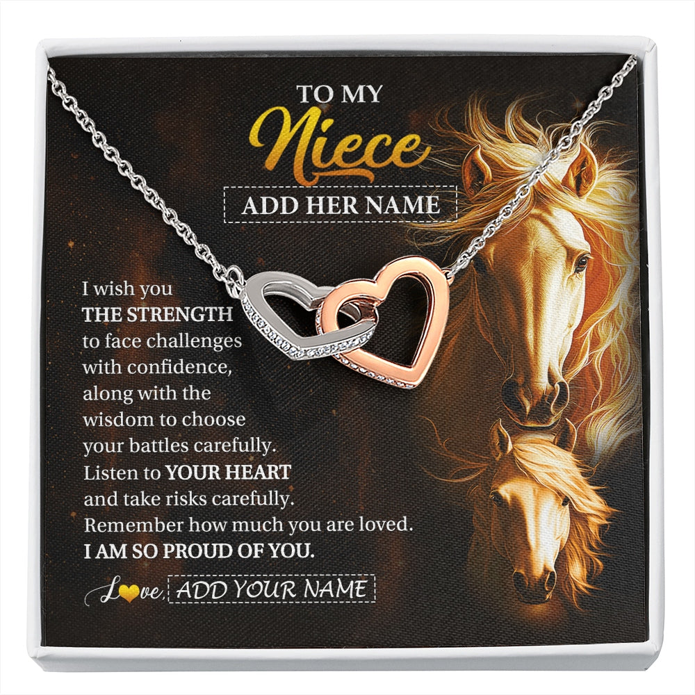 Interlocking Hearts Necklace Stainless Steel & Rose Gold Finish | 1 | Personalized To My Niece Gifts Necklace From Aunt Uncle Auntie I Wish You The Strength Horse Niece Birthday Gifts Christmas Graduation Gift Box Message Card | https://siriusteestore.