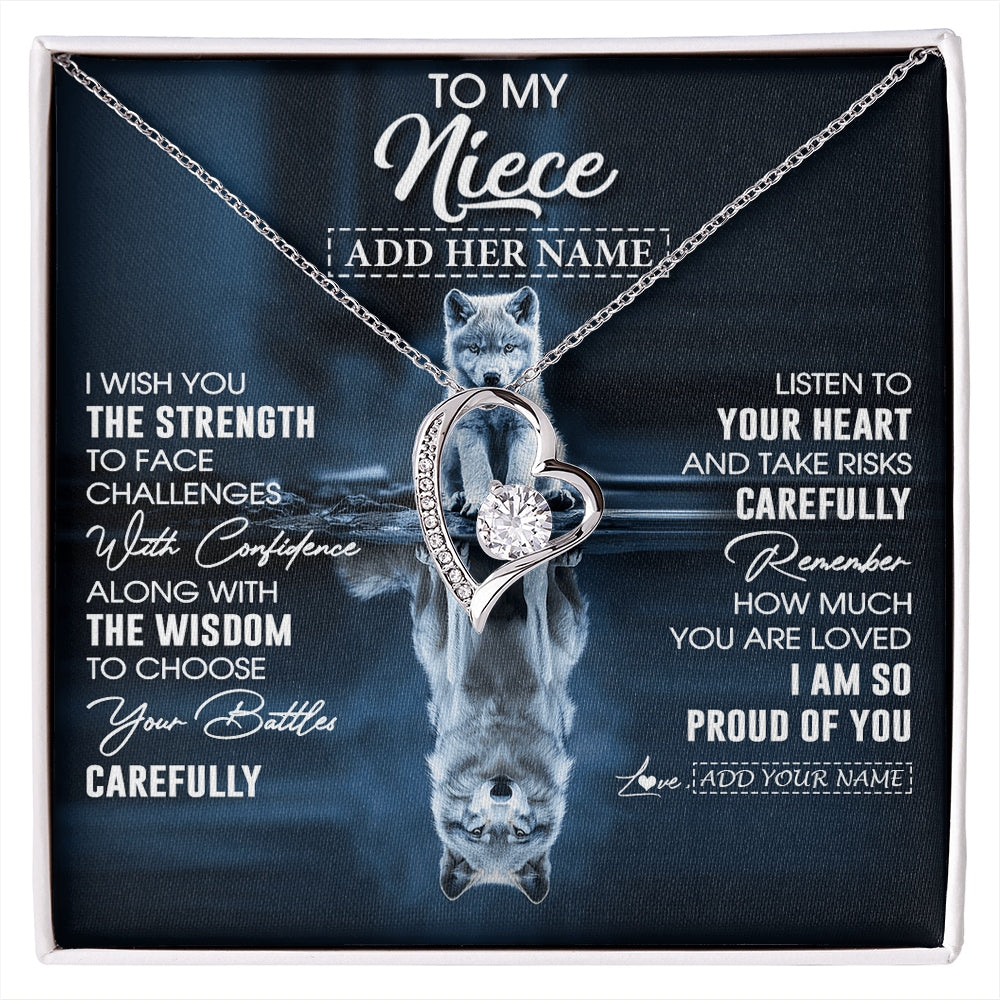Forever Love Necklace 14K White Gold Finish | 1 | Personalized To My Niece Gifts Necklace From Aunt Uncle Auntie I Wish You The Strength Wolf Niece Birthday Gifts Christmas Graduation Gift Box Message Card | https://siriusteestore.