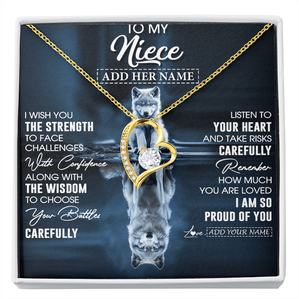 Forever Love Necklace 18K Yellow Gold Finish | 1 | Personalized To My Niece Gifts Necklace From Aunt Uncle Auntie I Wish You The Strength Wolf Niece Birthday Gifts Christmas Graduation Gift Box Message Card | https://siriusteestore.