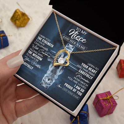 Forever Love Necklace 18K Yellow Gold Finish | 2 | Personalized To My Niece Gifts Necklace From Aunt Uncle Auntie I Wish You The Strength Wolf Niece Birthday Gifts Christmas Graduation Gift Box Message Card | https://siriusteestore.