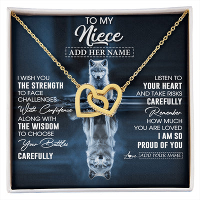 Interlocking Hearts Necklace 18K Yellow Gold Finish | 1 | Personalized To My Niece Gifts Necklace From Aunt Uncle Auntie I Wish You The Strength Wolf Niece Birthday Gifts Christmas Graduation Gift Box Message Card | https://siriusteestore.