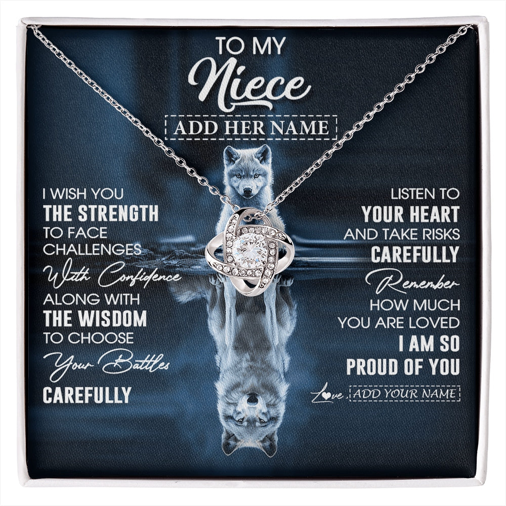 Love Knot Necklace 14K White Gold Finish | 1 | Personalized To My Niece Gifts Necklace From Aunt Uncle Auntie I Wish You The Strength Wolf Niece Birthday Gifts Christmas Graduation Gift Box Message Card | https://siriusteestore.