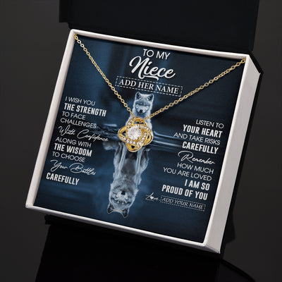 Love Knot Necklace 18K Yellow Gold Finish | 2 | Personalized To My Niece Gifts Necklace From Aunt Uncle Auntie I Wish You The Strength Wolf Niece Birthday Gifts Christmas Graduation Gift Box Message Card | https://siriusteestore.