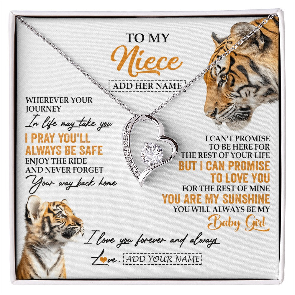 Forever Love Necklace 14K White Gold Finish | 1 | Personalized To My Niece Gifts Necklace From Aunt Uncle Auntie Wherever Your Journey In Life Tiger Niece Birthday Gifts Custom Gift Box Message Card | https://siriusteestore.