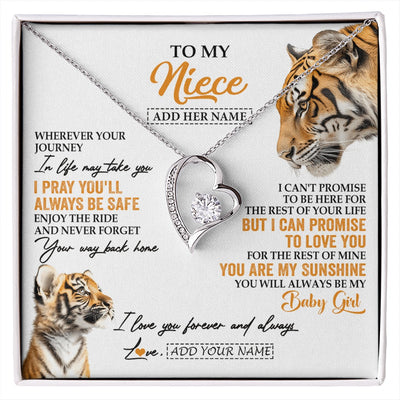 Forever Love Necklace 14K White Gold Finish | 1 | Personalized To My Niece Gifts Necklace From Aunt Uncle Auntie Wherever Your Journey In Life Tiger Niece Birthday Gifts Custom Gift Box Message Card | https://siriusteestore.