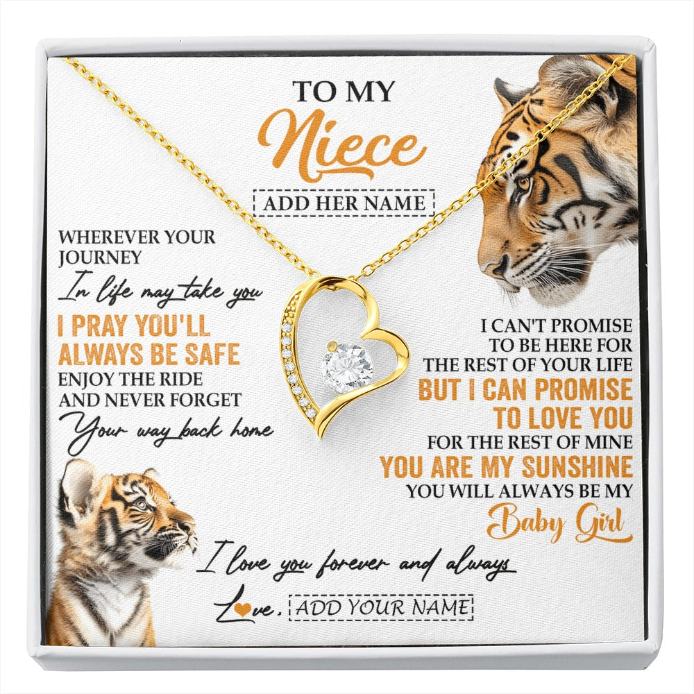 Forever Love Necklace 18K Yellow Gold Finish | 1 | Personalized To My Niece Gifts Necklace From Aunt Uncle Auntie Wherever Your Journey In Life Tiger Niece Birthday Gifts Custom Gift Box Message Card | https://siriusteestore.