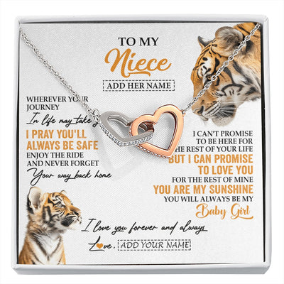Interlocking Hearts Necklace Stainless Steel & Rose Gold Finish | 1 | Personalized To My Niece Gifts Necklace From Aunt Uncle Auntie Wherever Your Journey In Life Tiger Niece Birthday Gifts Custom Gift Box Message Card | https://siriusteestore.