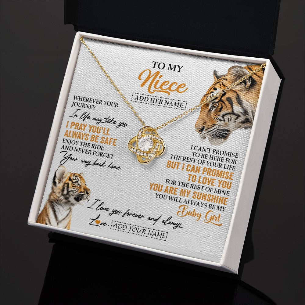 Love Knot Necklace 18K Yellow Gold Finish | 2 | Personalized To My Niece Gifts Necklace From Aunt Uncle Auntie Wherever Your Journey In Life Tiger Niece Birthday Gifts Custom Gift Box Message Card | https://siriusteestore.
