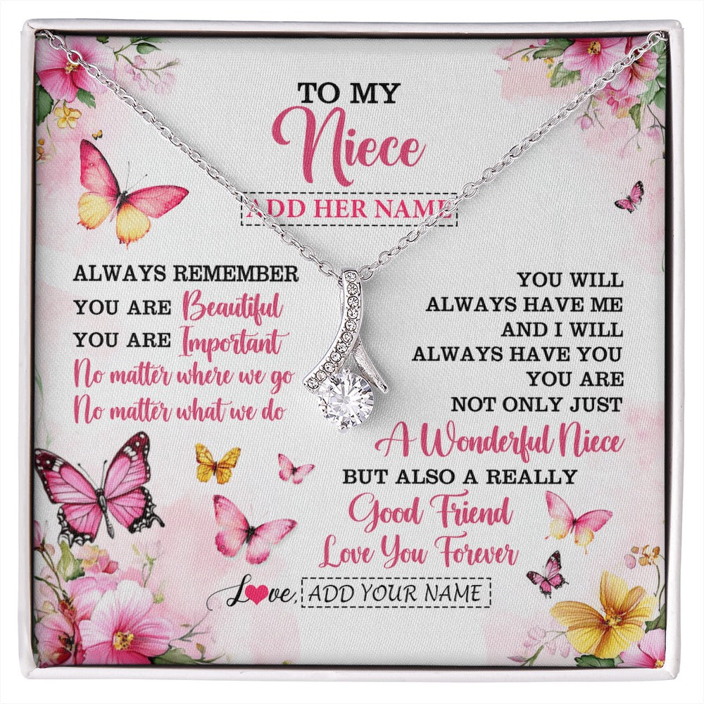 Alluring Beauty Necklace 14K White Gold Finish | 1 | Personalized To My Niece Gifts Necklace From Aunt Uncle Auntie You Are Beautiful Birthday Gifts For Niece Graduation Christmas Custom Gift Box Message Card | https://siriusteestore.