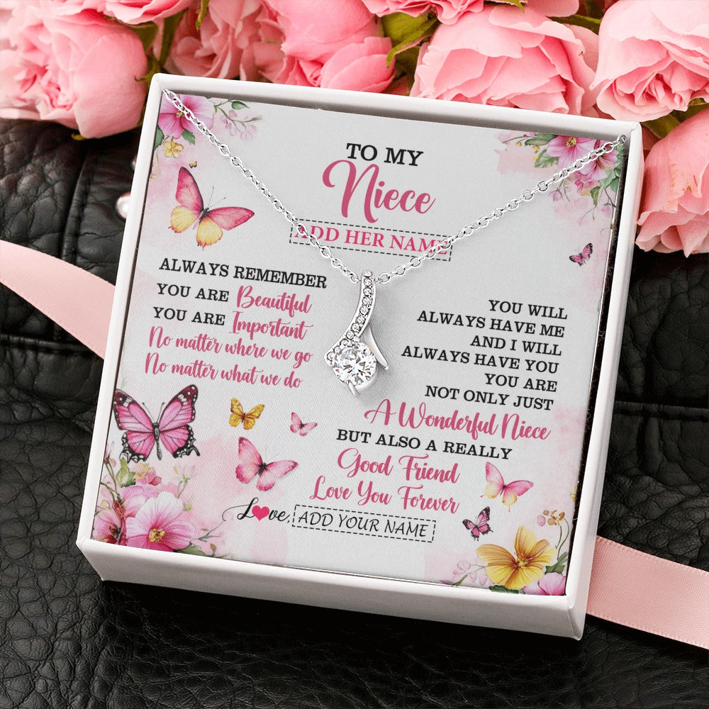 Alluring Beauty Necklace 14K White Gold Finish | 2 | Personalized To My Niece Gifts Necklace From Aunt Uncle Auntie You Are Beautiful Birthday Gifts For Niece Graduation Christmas Custom Gift Box Message Card | https://siriusteestore.