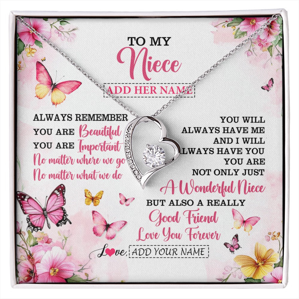 Forever Love Necklace 14K White Gold Finish | 1 | Personalized To My Niece Gifts Necklace From Aunt Uncle Auntie You Are Beautiful Birthday Gifts For Niece Graduation Christmas Custom Gift Box Message Card | https://siriusteestore.