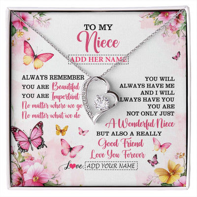 Forever Love Necklace 14K White Gold Finish | 1 | Personalized To My Niece Gifts Necklace From Aunt Uncle Auntie You Are Beautiful Birthday Gifts For Niece Graduation Christmas Custom Gift Box Message Card | https://siriusteestore.