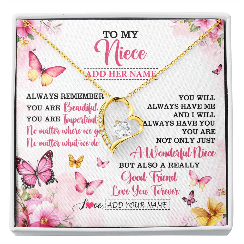 Forever Love Necklace 18K Yellow Gold Finish | 1 | Personalized To My Niece Gifts Necklace From Aunt Uncle Auntie You Are Beautiful Birthday Gifts For Niece Graduation Christmas Custom Gift Box Message Card | https://siriusteestore.