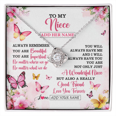 Love Knot Necklace 14K White Gold Finish | 1 | Personalized To My Niece Gifts Necklace From Aunt Uncle Auntie You Are Beautiful Birthday Gifts For Niece Graduation Christmas Custom Gift Box Message Card | https://siriusteestore.