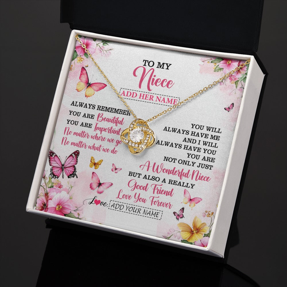 Love Knot Necklace 18K Yellow Gold Finish | 2 | Personalized To My Niece Gifts Necklace From Aunt Uncle Auntie You Are Beautiful Birthday Gifts For Niece Graduation Christmas Custom Gift Box Message Card | https://siriusteestore.
