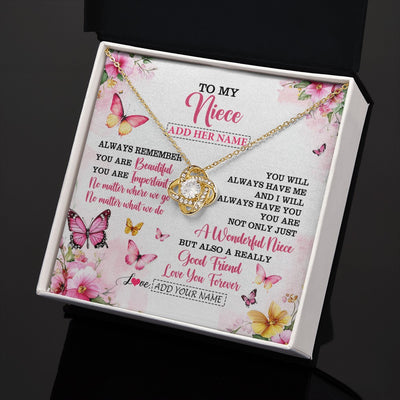 Love Knot Necklace 18K Yellow Gold Finish | 2 | Personalized To My Niece Gifts Necklace From Aunt Uncle Auntie You Are Beautiful Birthday Gifts For Niece Graduation Christmas Custom Gift Box Message Card | https://siriusteestore.