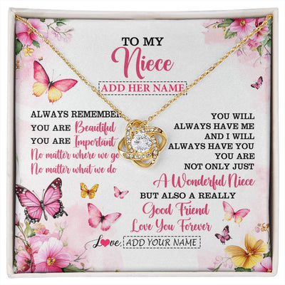 Love Knot Necklace 18K Yellow Gold Finish | 1 | Personalized To My Niece Gifts Necklace From Aunt Uncle Auntie You Are Beautiful Birthday Gifts For Niece Graduation Christmas Custom Gift Box Message Card | https://siriusteestore.