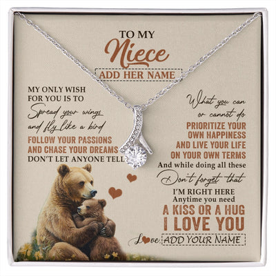 Alluring Beauty Necklace 14K White Gold Finish | 1 | Personalized To My Niece Gifts Necklace From Aunt Uncle Bear My Only Wish For You Niece Birthday Gifts Graduation Christmas Customized Gift Box Message Card | siriusteestore.myshopify